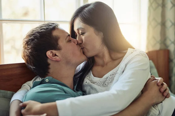 Fell Love Your Kisses Loving Young Couple Relaxing Home — Foto Stock