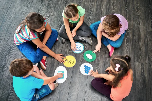 Learn Play Everyday High Angle Shot Group Kids Playing Game — Fotografie, imagine de stoc