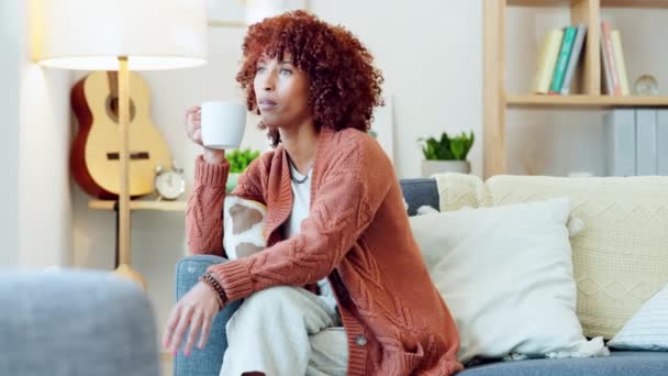 Thinking Calm Woman Enjoying Drinking Coffee Tea Cozy Beverage While — Wideo stockowe