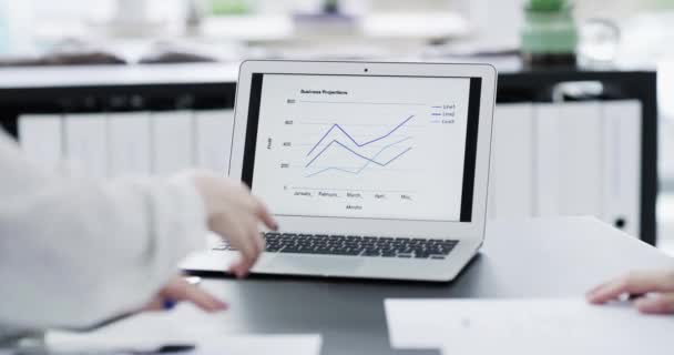Digital Tablet Laptop Businesswomen Having Marketing Meeting Finance Stocks Stats — Video