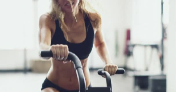 Fitness Exercise Training Woman Sports Bike Workout Health Wellness Gym — Vídeos de Stock