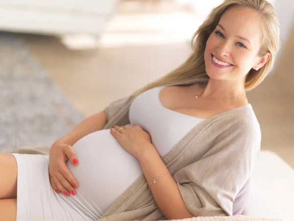 Finally Get Mom High Angle Portrait Beautiful Young Pregnant Woman — Stockfoto