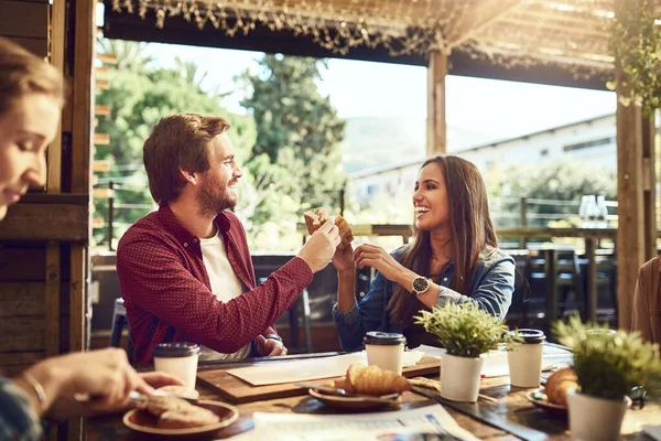 Cheers Good Food Good Looking People Affectionate Young Couple Toasting — Fotografia de Stock