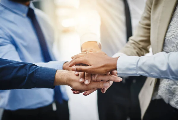 Theres Substitute Strong Team Group Businesspeople Putting Hands Together Unity — Stock Photo, Image