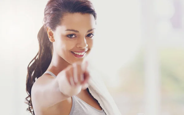 You Owe Your Body Cropped Portrait Attractive Young Woman Pointing — Foto de Stock