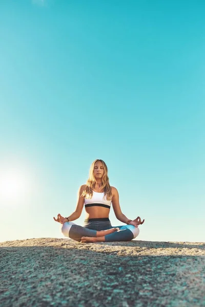 Because Practice Yoga Young Woman Doing Yoga Beach — Photo
