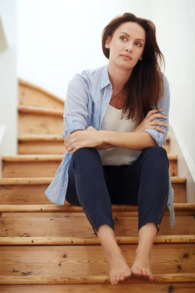 Missing Something Life Young Woman Sitting Staircase Home — Stock fotografie