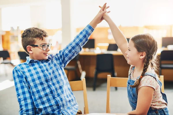 High Five Bestie Two Young Children Working Together Giving Each — Foto de Stock