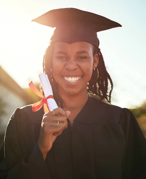 Top Achiever Portrait Happy Young Woman Holding Diploma Graduation Day — Stock fotografie
