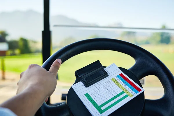 Driving Green Pov Shot Unrecognizable Person Driving Golf Cart Next — 스톡 사진