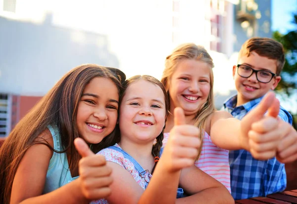 Think Youre Awesome Portrait Group Young Children Showing Thumbs —  Fotos de Stock