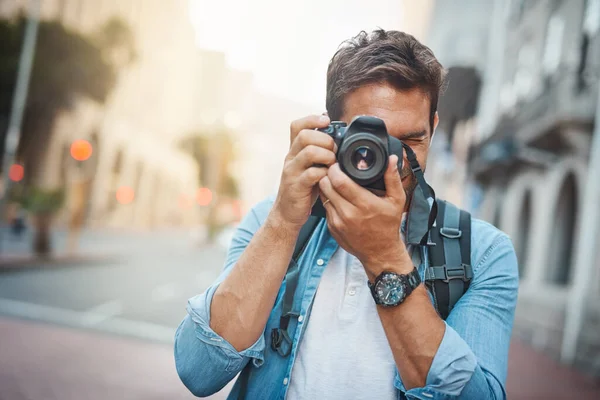 Take Every Chance You Get Life Young Man Taking Photos —  Fotos de Stock