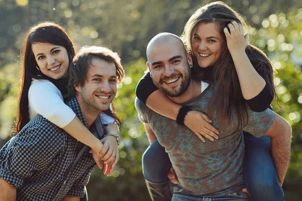 Having Much Fun Two Happy Couples Out Double Date — Stok fotoğraf