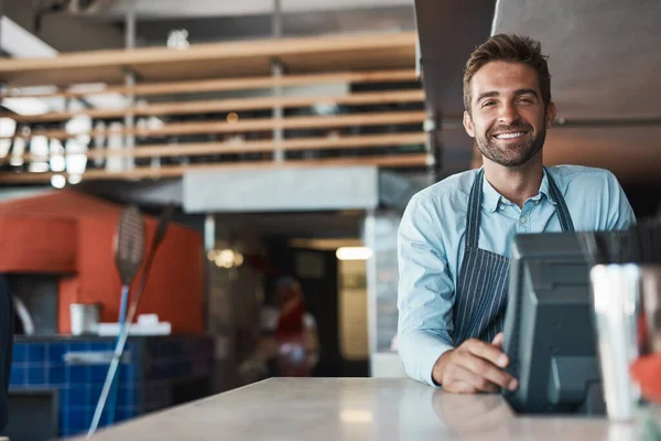 Business Has Become Great Success Portrait Young Entrepreneur Working Cafe — Foto de Stock