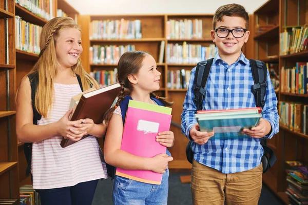 Girls Crazy Him Group Young School Kids Holding Books While — Stock Photo, Image
