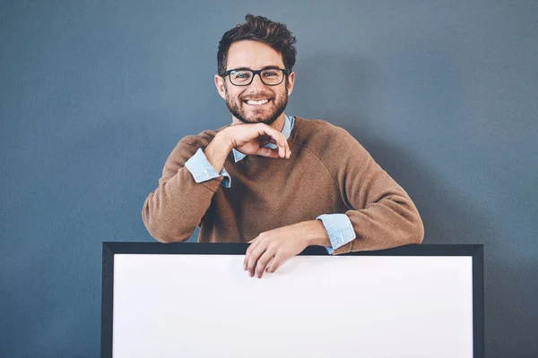 Totally Back Your Brand Studio Portrait Young Man Holding Blank — Stock Photo, Image