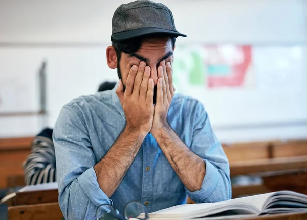 Studying All Night Has Made Him Tired University Student Covering — Foto Stock