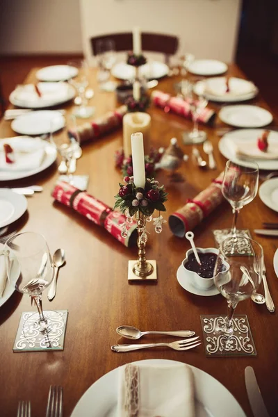 Christmas Time Here High Angle Shot Place Setting Table Christmas — Foto Stock