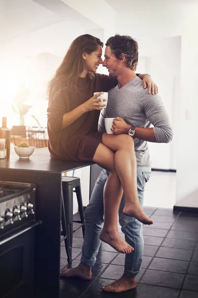 Found Soulmate You Affectionate Young Couple Home — Stockfoto