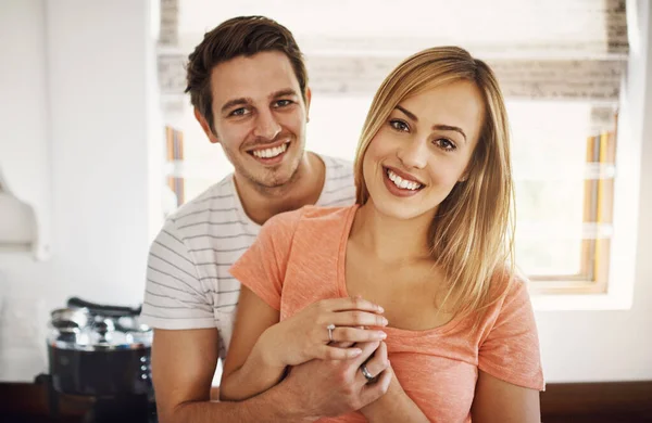 Our Love Story Begins Here Home Portrait Happy Young Couple —  Fotos de Stock