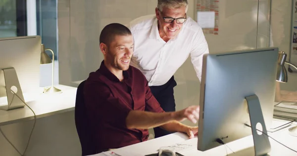 Making Most Expertise Available Two Businessmen Working Together Computer Office — Stockfoto