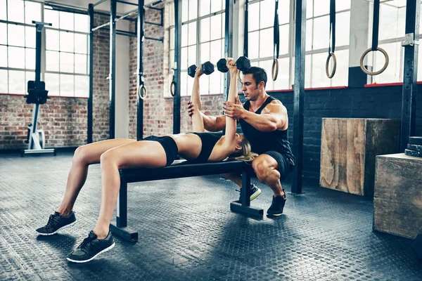 Belong Together Because Train Strong Together Couple Working Out Gym — Stockfoto