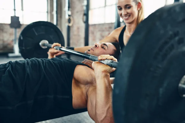 More Mates Lift Weights Couple Working Out Gym — 스톡 사진