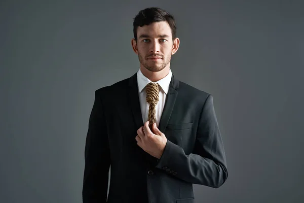 Necktie Noose Its Your Choice Studio Portrait Young Businessman Noose — Stock fotografie