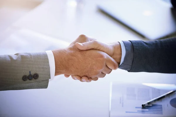 Lets Get Business Two Unidentifiable Businessmen Shaking Hands Boardroom — Foto de Stock