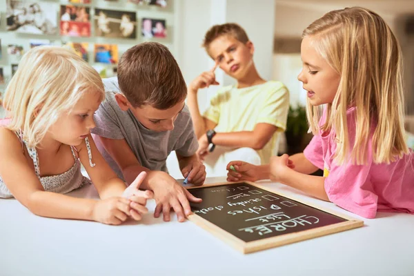 Itll Quicker Together Kids Writing List Chores Chalkboard Home — Zdjęcie stockowe