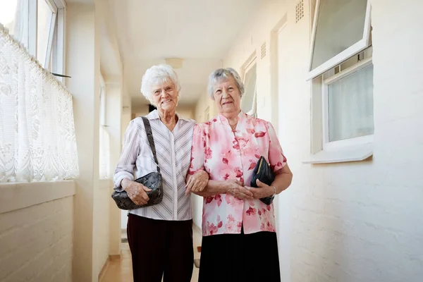 Life Better Friend Your Side Portrait Two Happy Elderly Women — Stockfoto