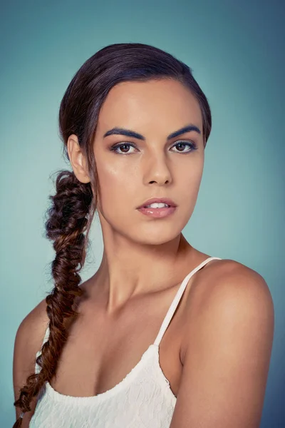 Long Hair Can Great Making Different Hairstyles Studio Shot Beautiful — Stockfoto