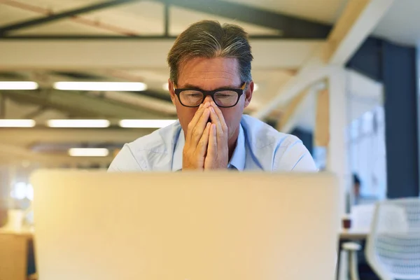 Sniffle Season Strikes Again Businessman Sneezing While Using His Laptop — Stockfoto