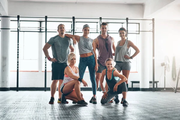 Never Stop Going Your Dreams Portrait Fitness Group Standing Together — Fotografia de Stock