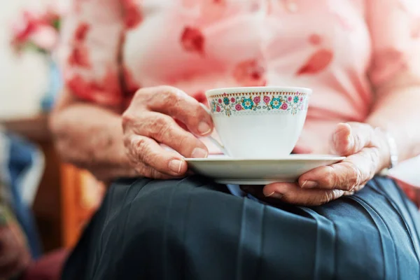 Teatime Favourite Time Senior Woman Having Cup Tea — Stockfoto