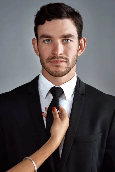 Nothing Tempts Man Well Tailored Suit Studio Portrait Handsome Young — Stockfoto
