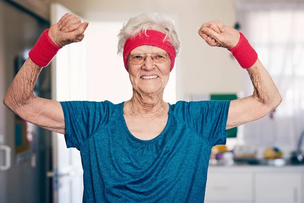 Getting Old Getting Better Senior Woman Exercising Home — Foto de Stock