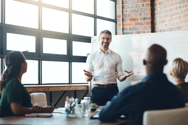 All All Want Success Right Businessman Giving Presentation His Colleagues — Zdjęcie stockowe