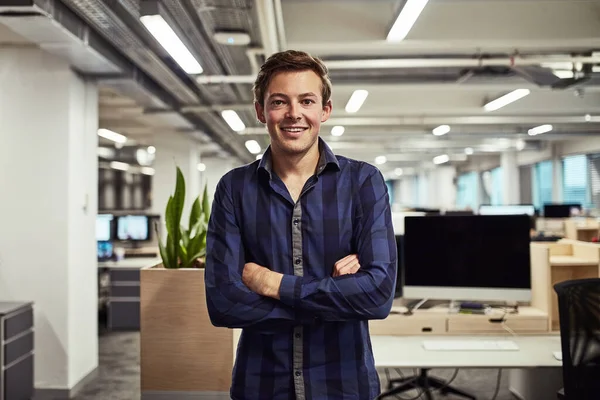 Mission Become Leading Creative Pioneer Portrait Young Designer Standing Office — Stock Photo, Image