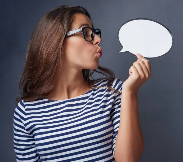 You Heard Here First Studio Shot Attractive Young Woman Holding — Foto Stock