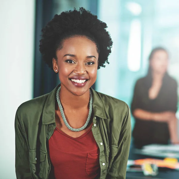 Work Hard Your Purpose Always Mind Portrait Businesswoman Standing Office — Stock Fotó