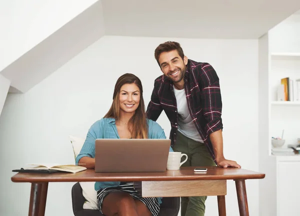Why Would Want Work Anywhere Else Portrait Happy Couple Entrepreneurs — Fotografia de Stock