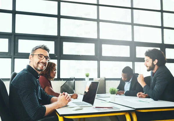 Innovation What Strive Cropped Portrait Mature Businessman Working Desk His — Stock Fotó