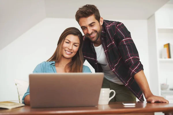 Her Home Office Has Benefit Great Company Happy Couple Entrepreneurs — Fotografia de Stock