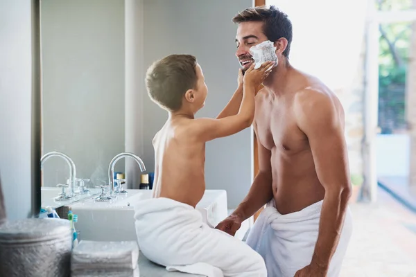 Ill Put You Handsome Young Man Teaching His Son How — Stock Photo, Image