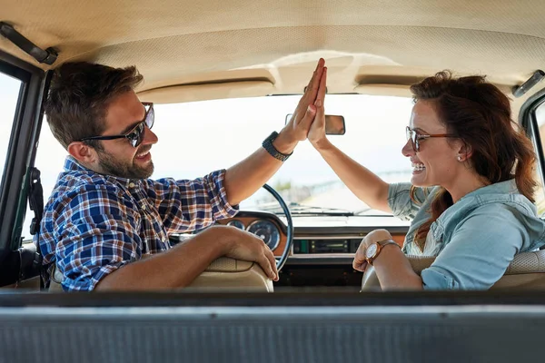 Made Rearview Shot Affectionate Couple Giving Each Other High Five — Stockfoto