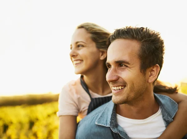 Together Can Anything Young Couple Staring Farmland While Holding Each — Stock Photo, Image