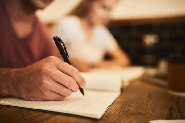 Jotting Every Important Detail Two Unidentifiable Students Having Study Session — Stok fotoğraf