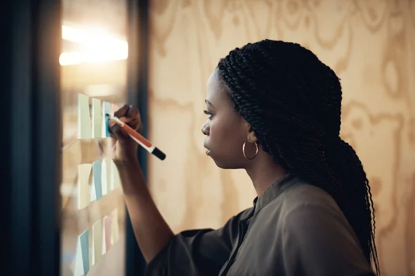 Planning Future Young Designer Writing Her Ideas Adhesive Notes — Fotografia de Stock