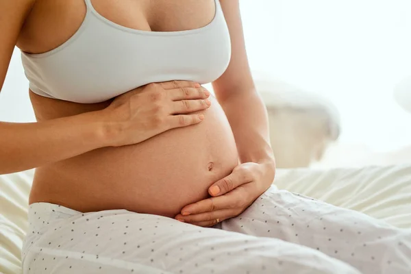 Youre Loved Little One Pregnant Woman Touching Her Belly While — Stock fotografie